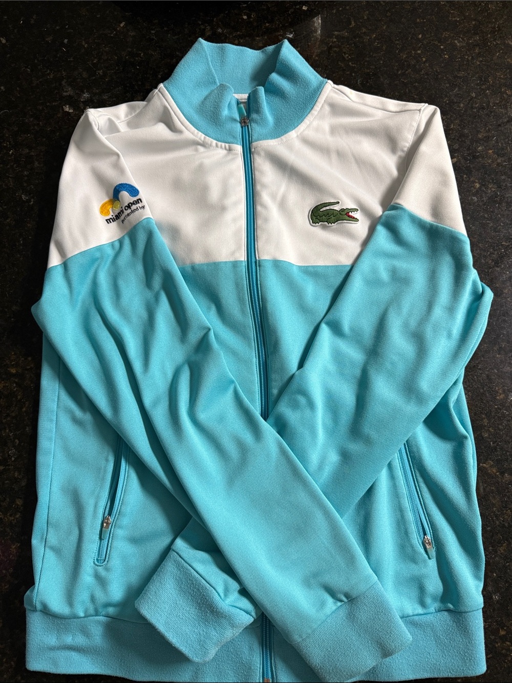 Tennis Lacoste Miami Open Turquoise and White Zip Track Jacket